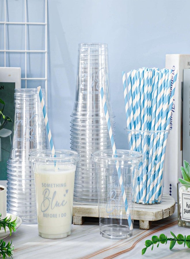 JarThenaAMCS أكواب بلاستيكية زرقاء من JarThenaAMCS، 50 قطعة، مع أغطية وماصات، سعة 12 أونصة، مثالية لحفلات توديع العزوبية وحفلات الزفاف. - Image 4